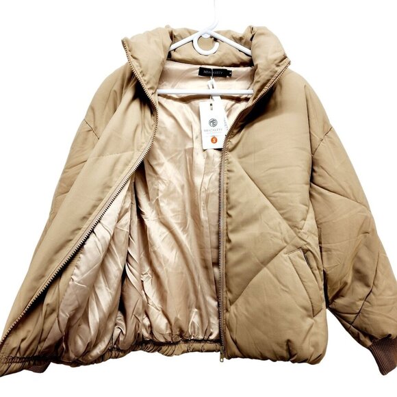 Merokeety Women Short Puffer Jacket Winter Cropped Coat Beige Size S - Picture 8 of 15
